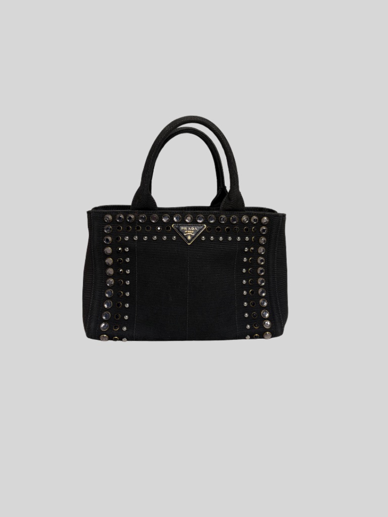 Prada Canapa Bejeweled Studded Tote Bag